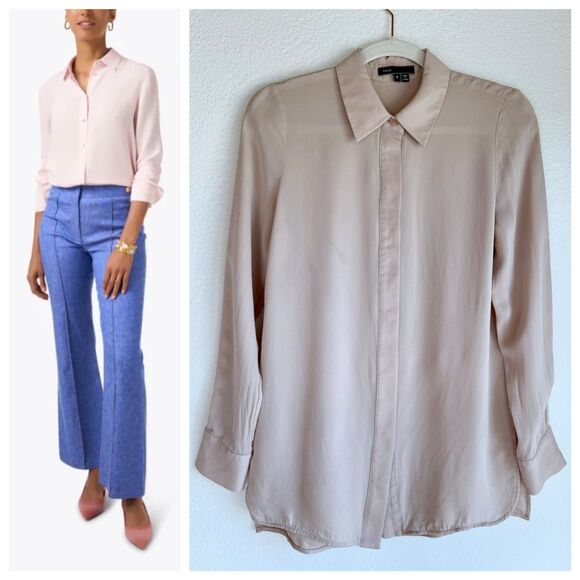 Vince. 100% Silk Hidden Button Point Collar Button Down in Palest Ballet Pink 4 - Picture 1 of 12
